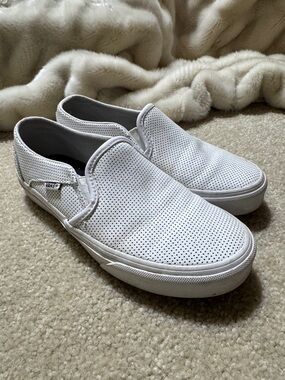 Vans White Perforated Leather Slip-On Loafers